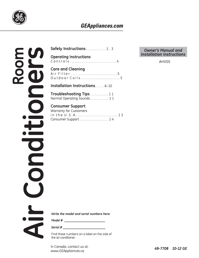 Imagen de la primera página del manual del dispositivo AHV05LR