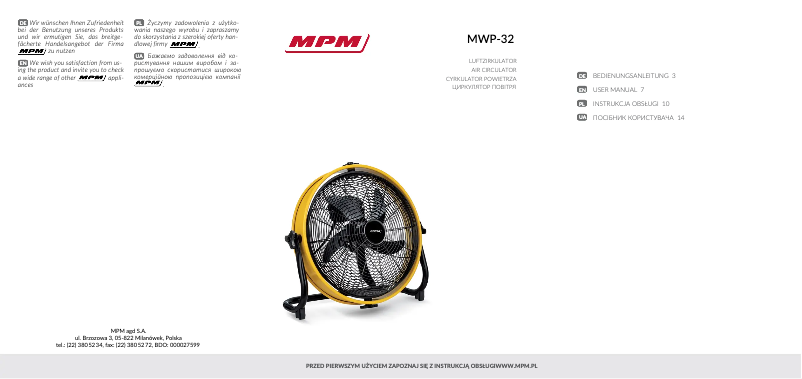 Imagen de la primera página del manual del dispositivo MWP-32