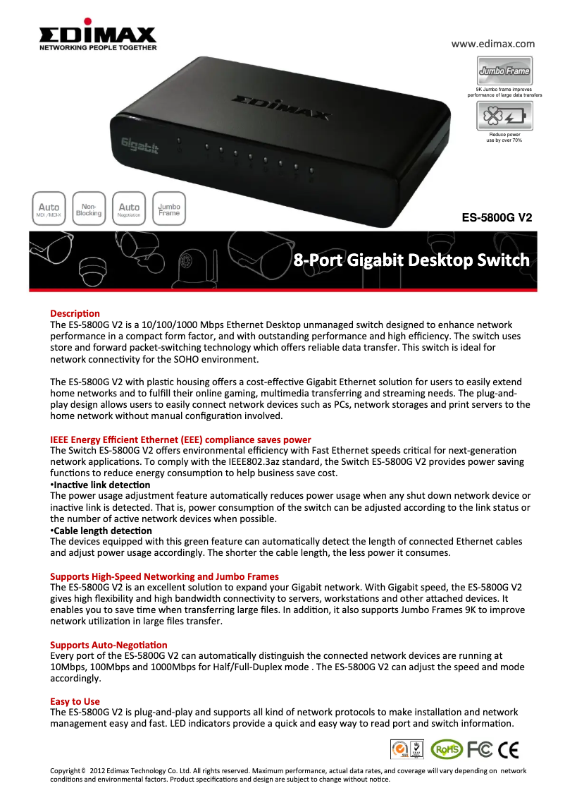 Página 1 del manual Ficha técnica Edimax ES-5800G V2