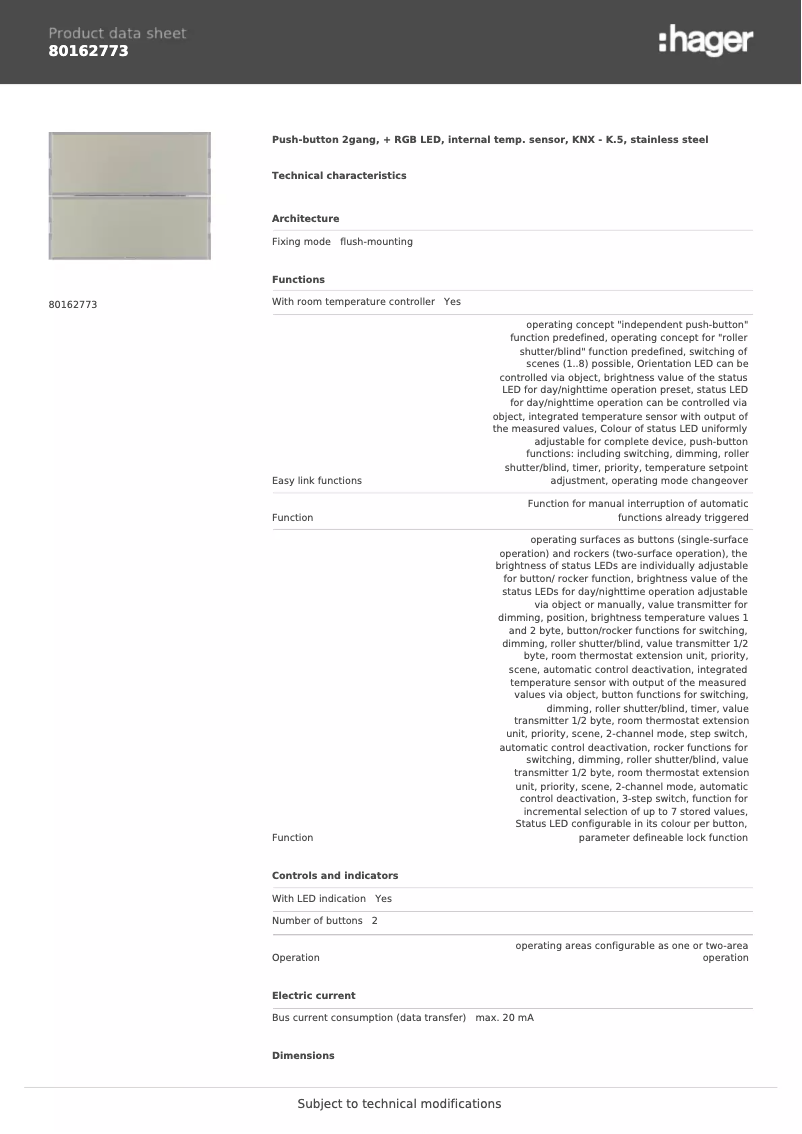 Página nº 1 - Ficha técnica Berker 80162773