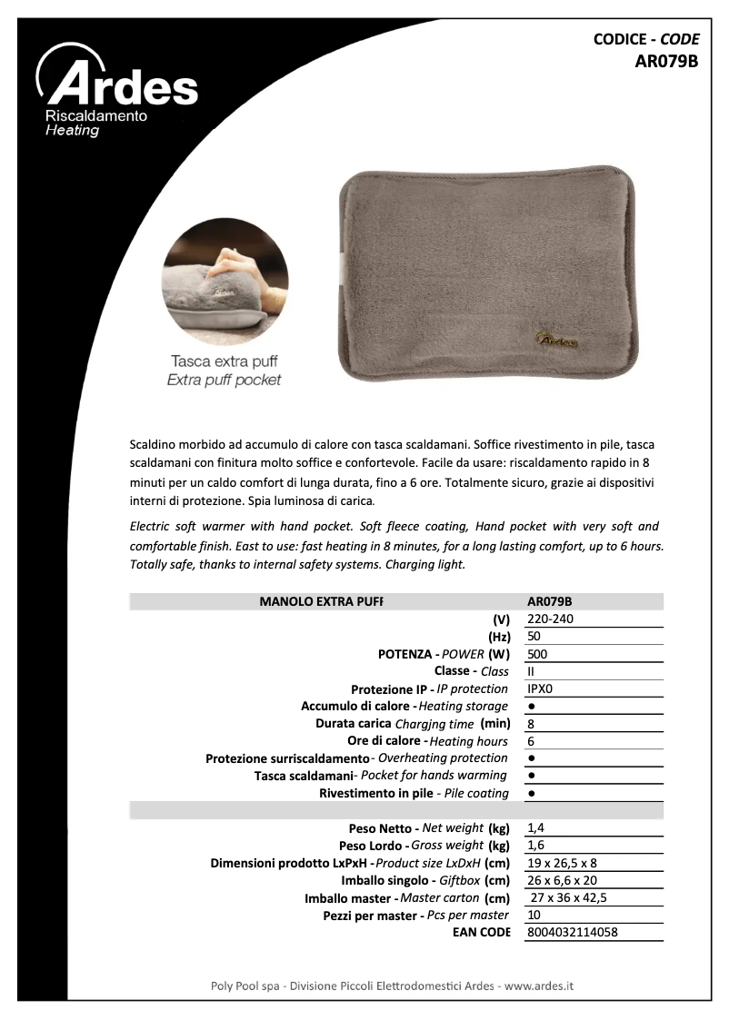 Página 1 del manual Ficha técnica Ardes AR079B