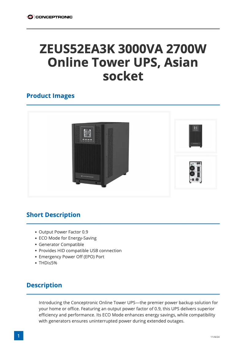Página nº 1 - Ficha técnica Conceptronic ZEUS52EA3K
