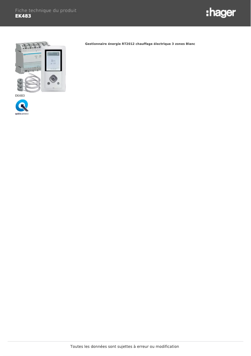 Página 1 del manual Ficha técnica Hager EK483