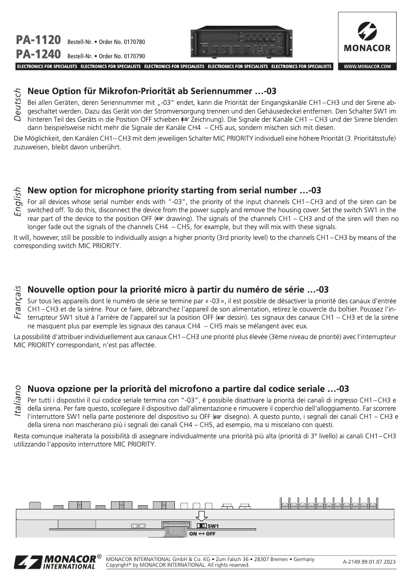 Imagen de la primera página del manual del dispositivo PA-4000PTT