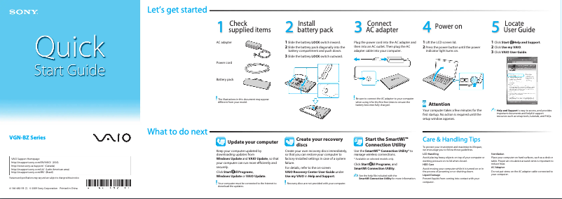 Imagen de la primera página del manual del dispositivo Vaio VGN-BZ540N