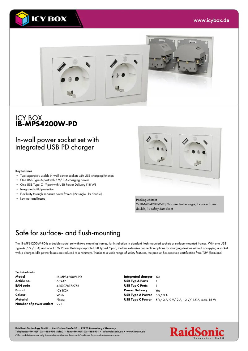 Página nº 1 - Ficha técnica Icy Box IB-MPS4200W-PD