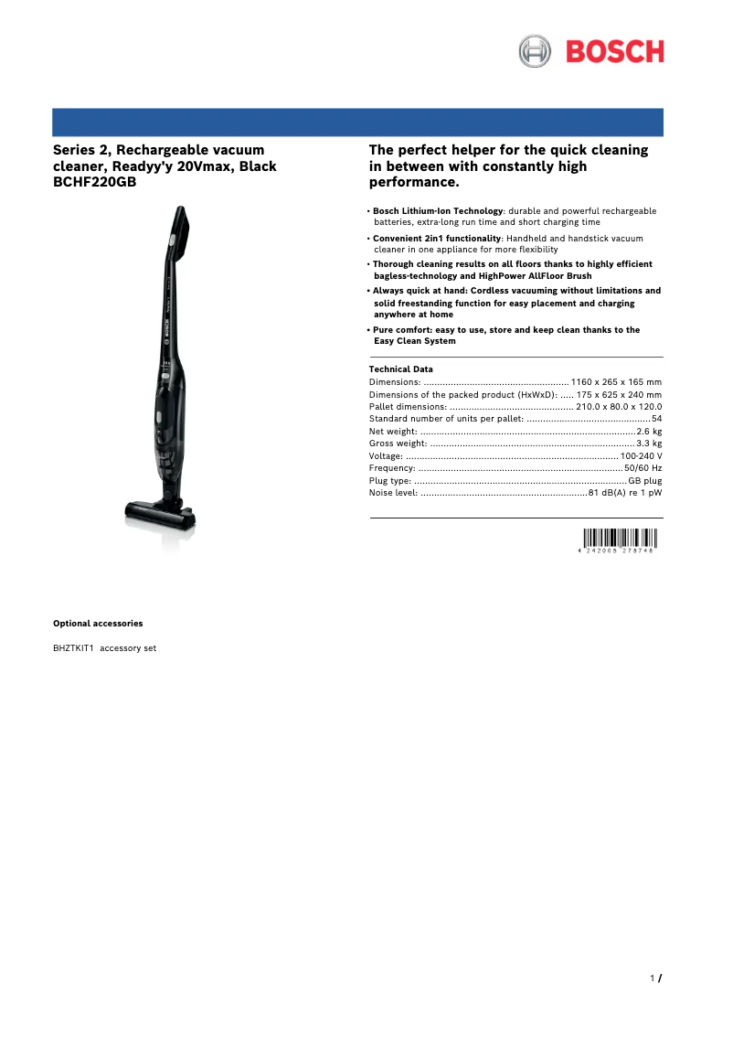 Página 1 del manual Ficha técnica Bosch Readyy'y BCHF220