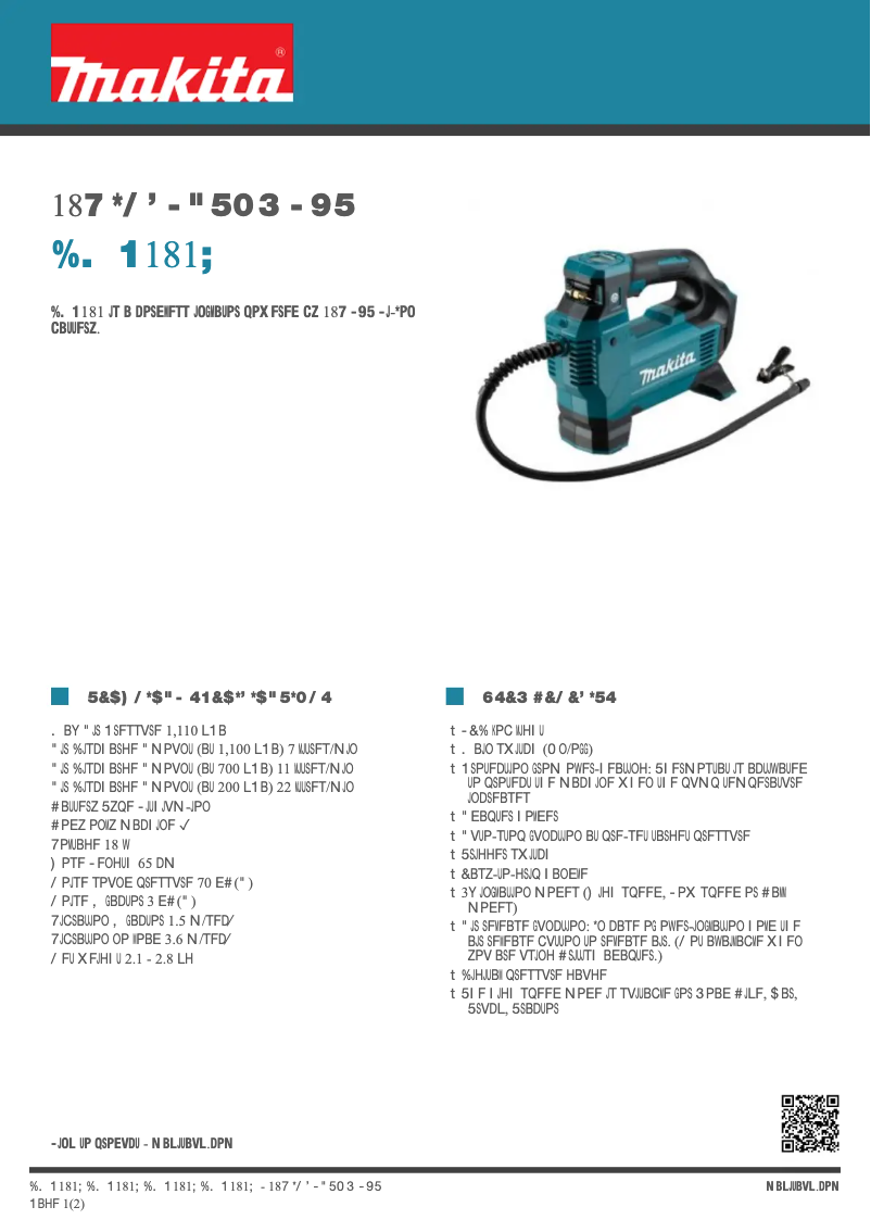 Página 1 del manual Ficha técnica Makita DMP181Z