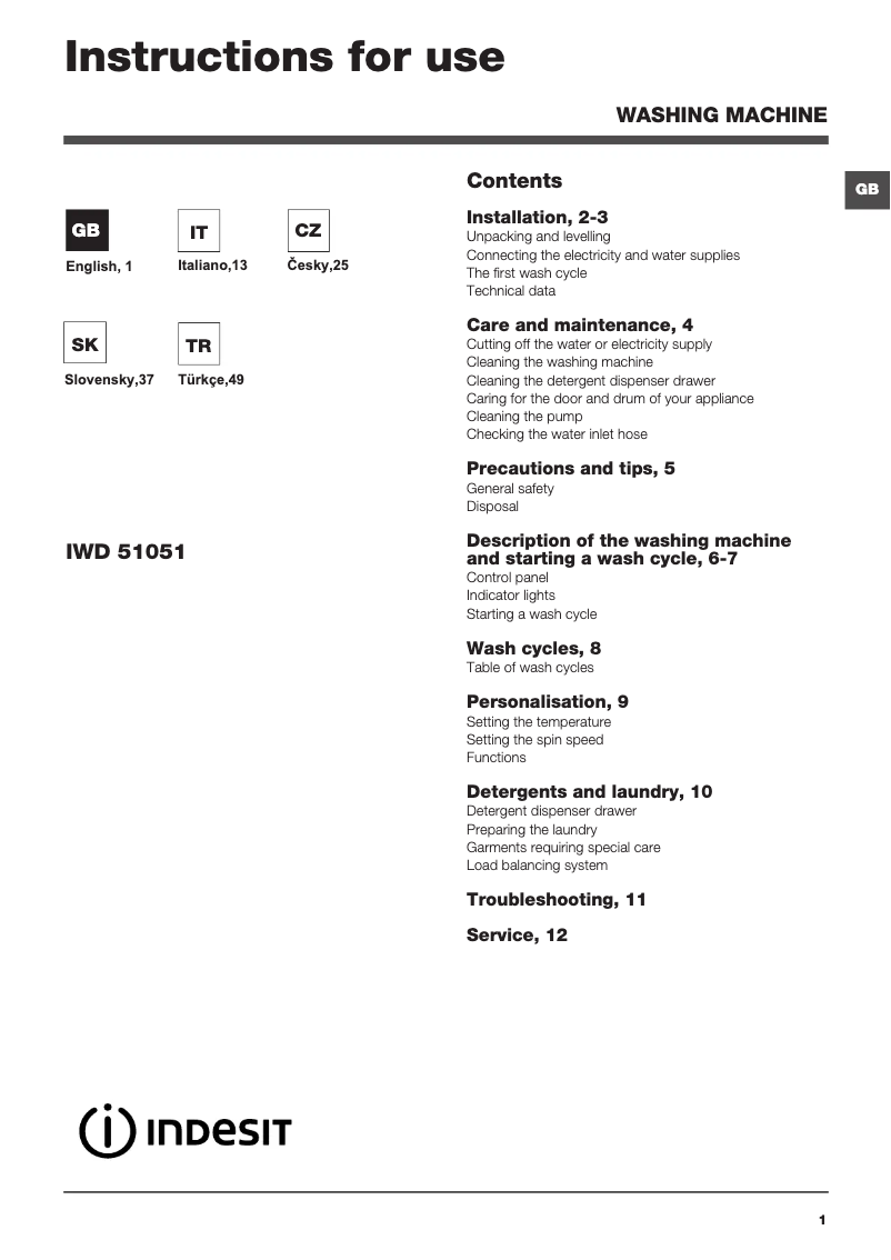 Página 1 del manual Manual de usuario Indesit IWD 51051 C ECO EU