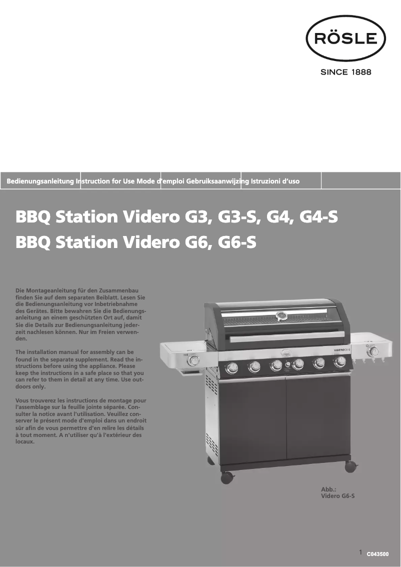 Imagen de la primera página del manual del dispositivo BBQ Station Videro G4