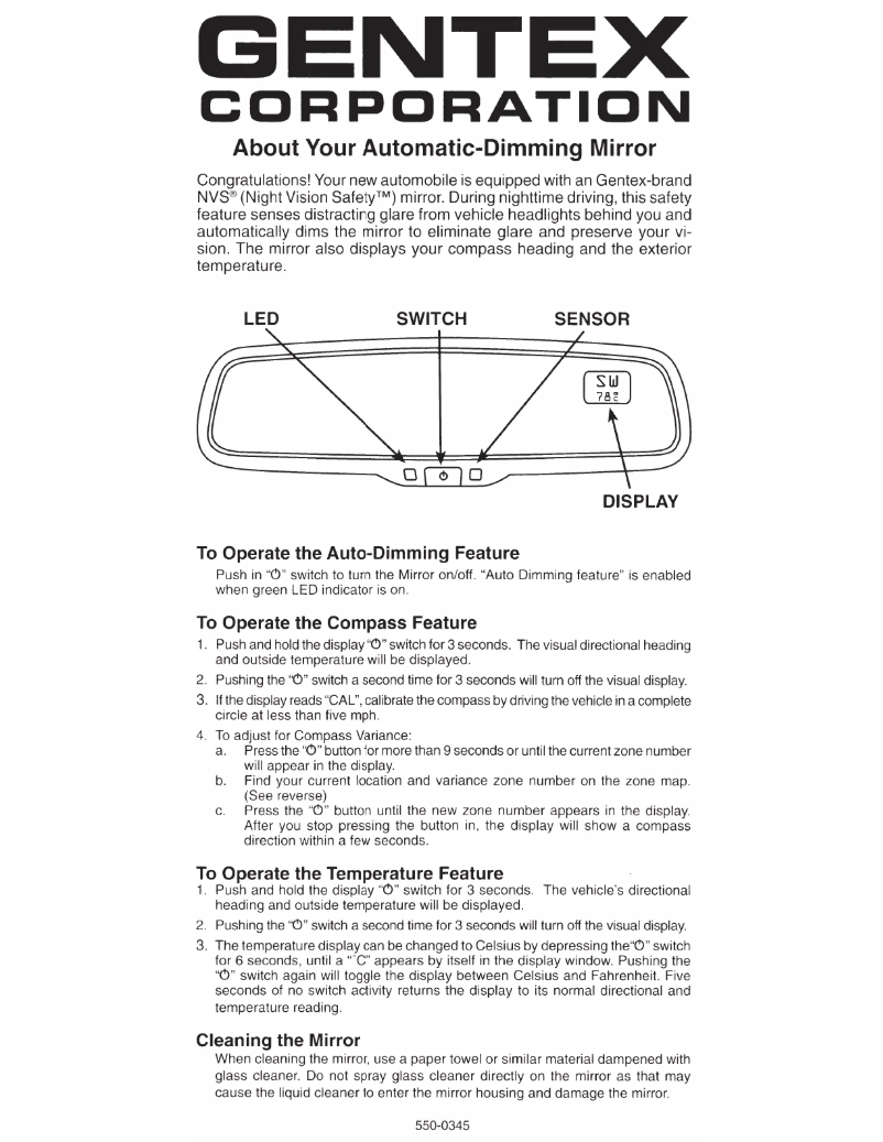 Página 1 del manual Manual de usuario audiovox Gentex ADVGEN20A