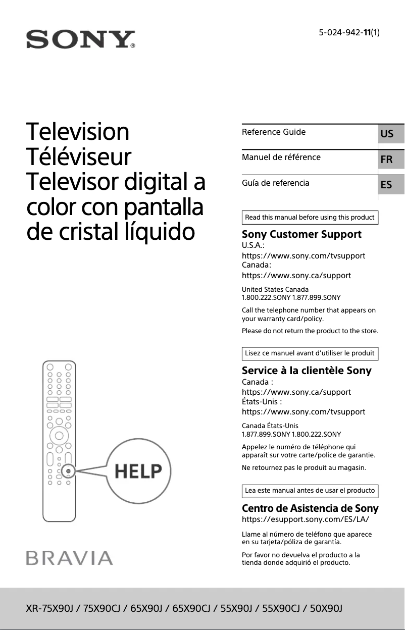 Imagen de la primera página del manual del dispositivo Bravia XR-75X90J