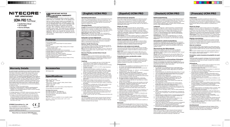 Página 1 del manual Manual de usuario Nitecore UCN4 PRO