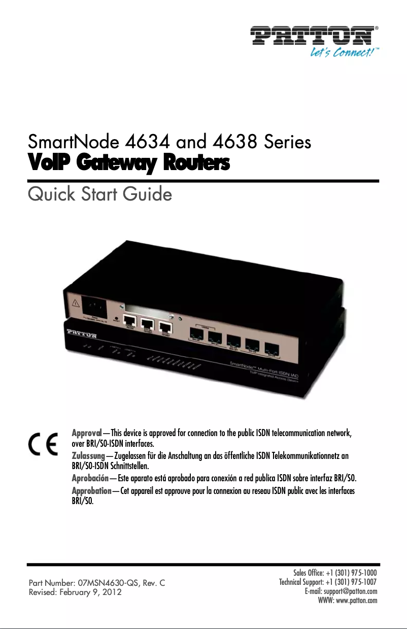 Página 1 del manual Guía de inicio rápido Patton SmartNode 4634