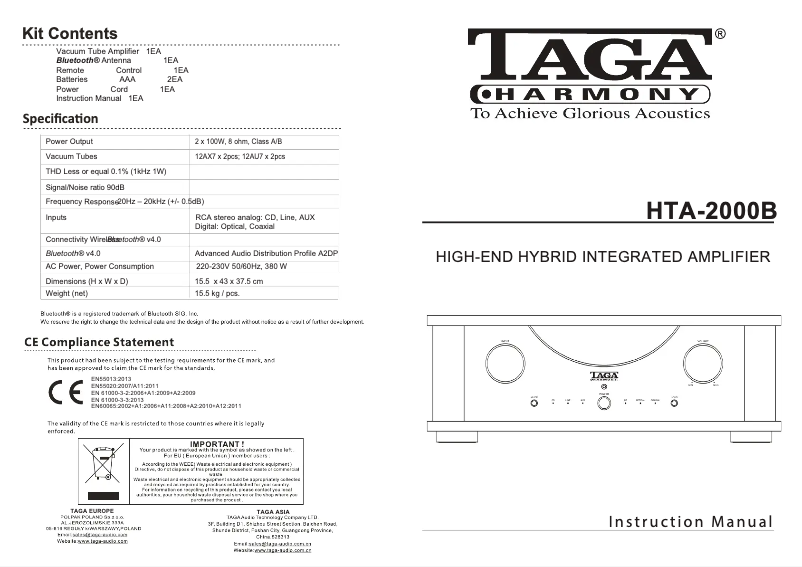 Página nº 1 - Manual de usuario Taga Harmony HTA-2000B