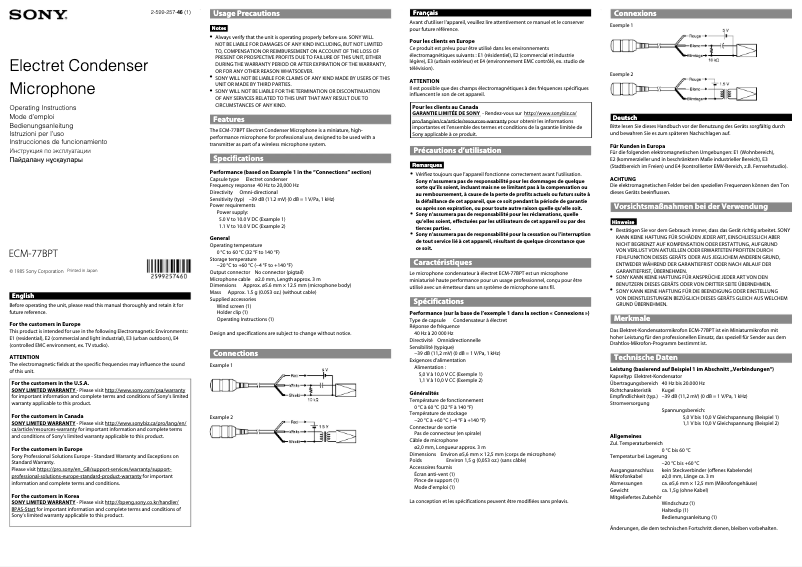 Página nº 1 - Manual de usuario Sony ECM-77BPT