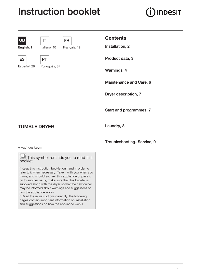 Página 1 del manual Manual de usuario Indesit NIS 41 V (EU)