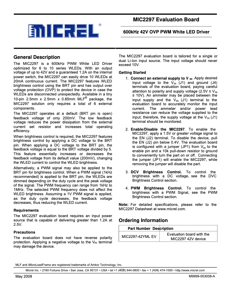 Imagen de la primera página del manual del dispositivo MIC2297-42YML