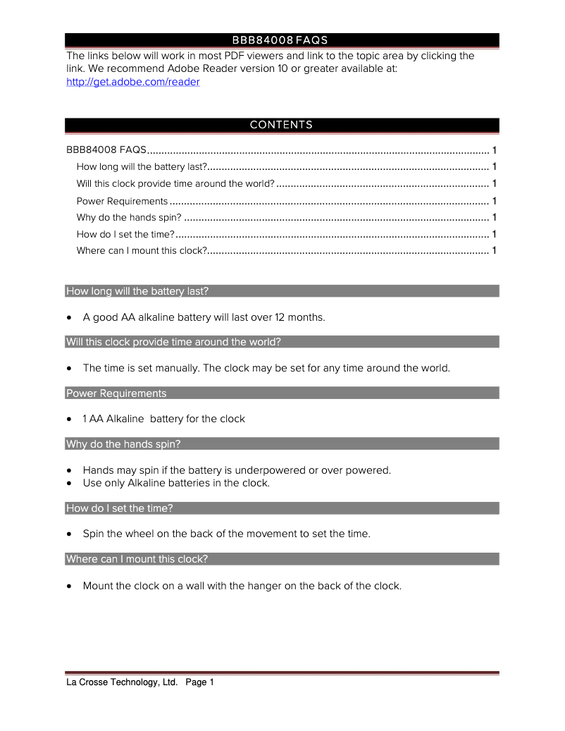 Página 1 del manual Preguntas frecuentes La Crosse Technology BBB84008