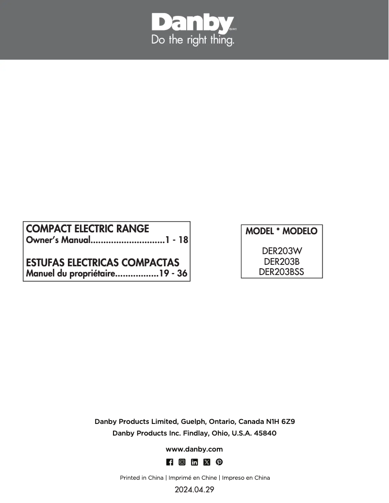 Imagen de la primera página del manual del dispositivo DER203BSS