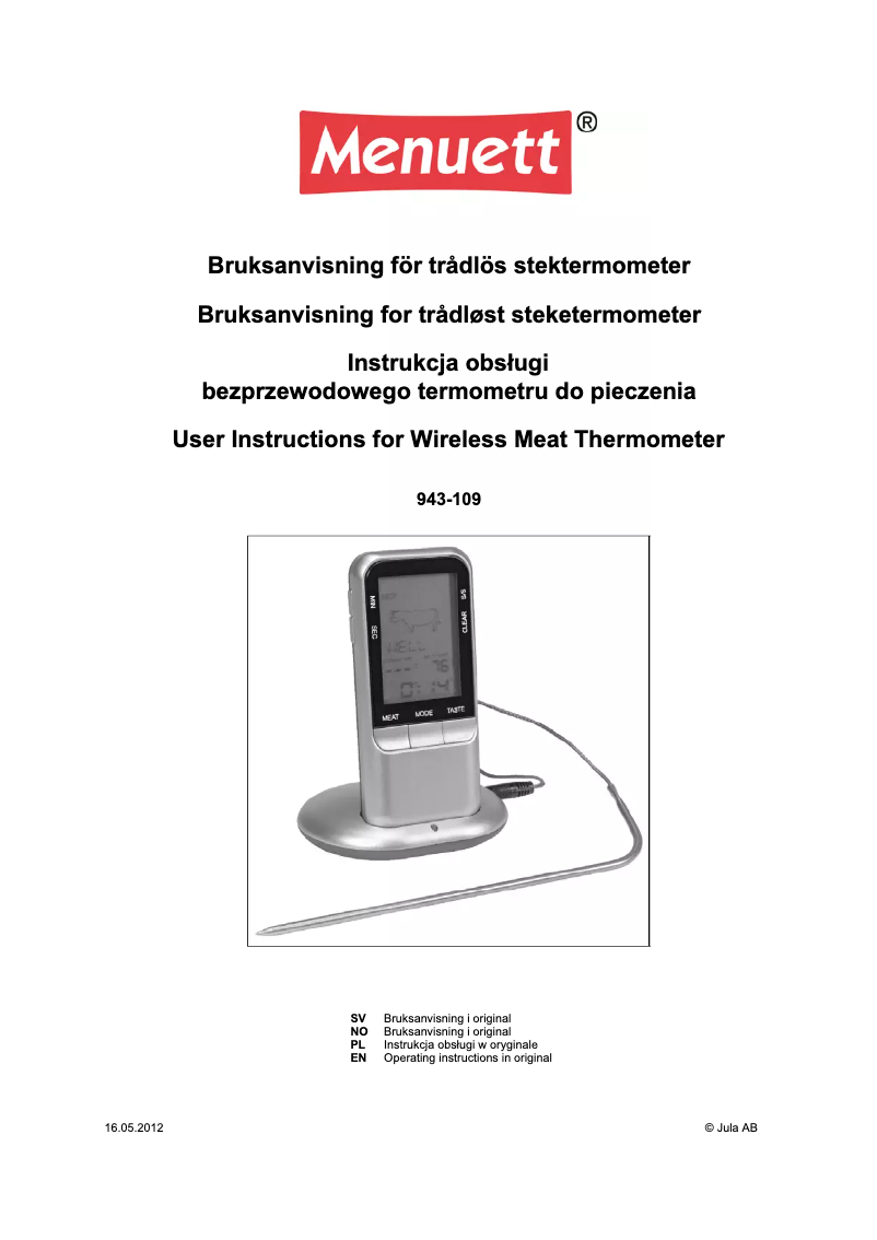 Página 1 del manual Manual de usuario Menuett 943-109