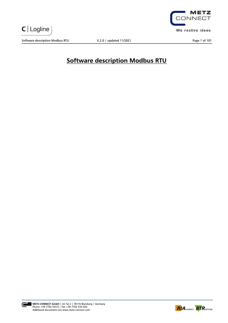 Página 1 del manual Manual de usuario Metz Connect MR-TO4 Modbus RTU