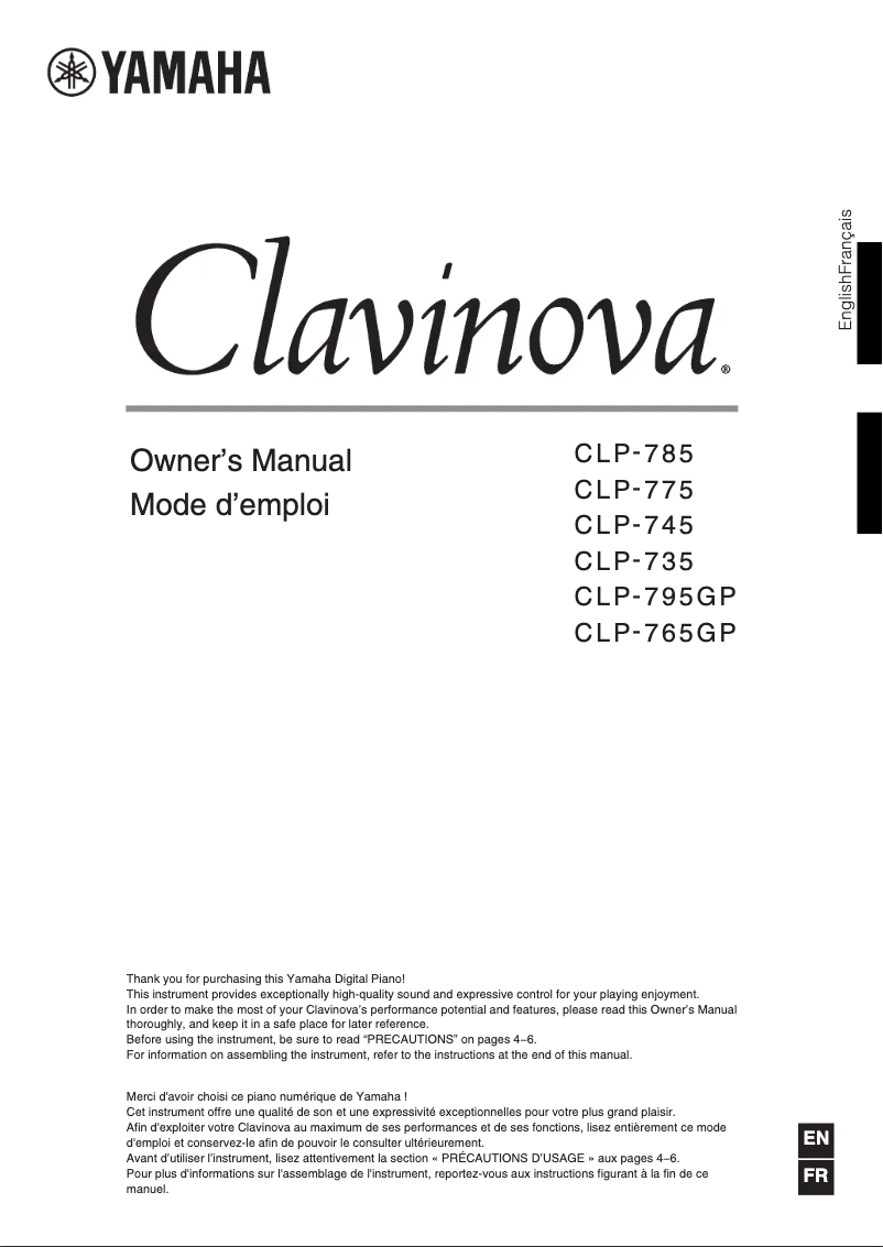 Imagen de la primera página del manual del dispositivo Clavinova CLP-785