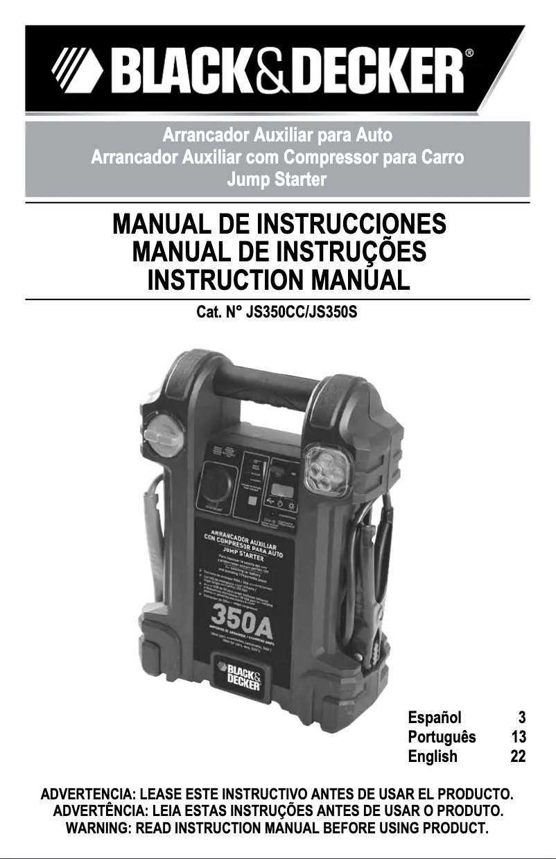 Imagen de la primera página del manual del dispositivo JS350CC