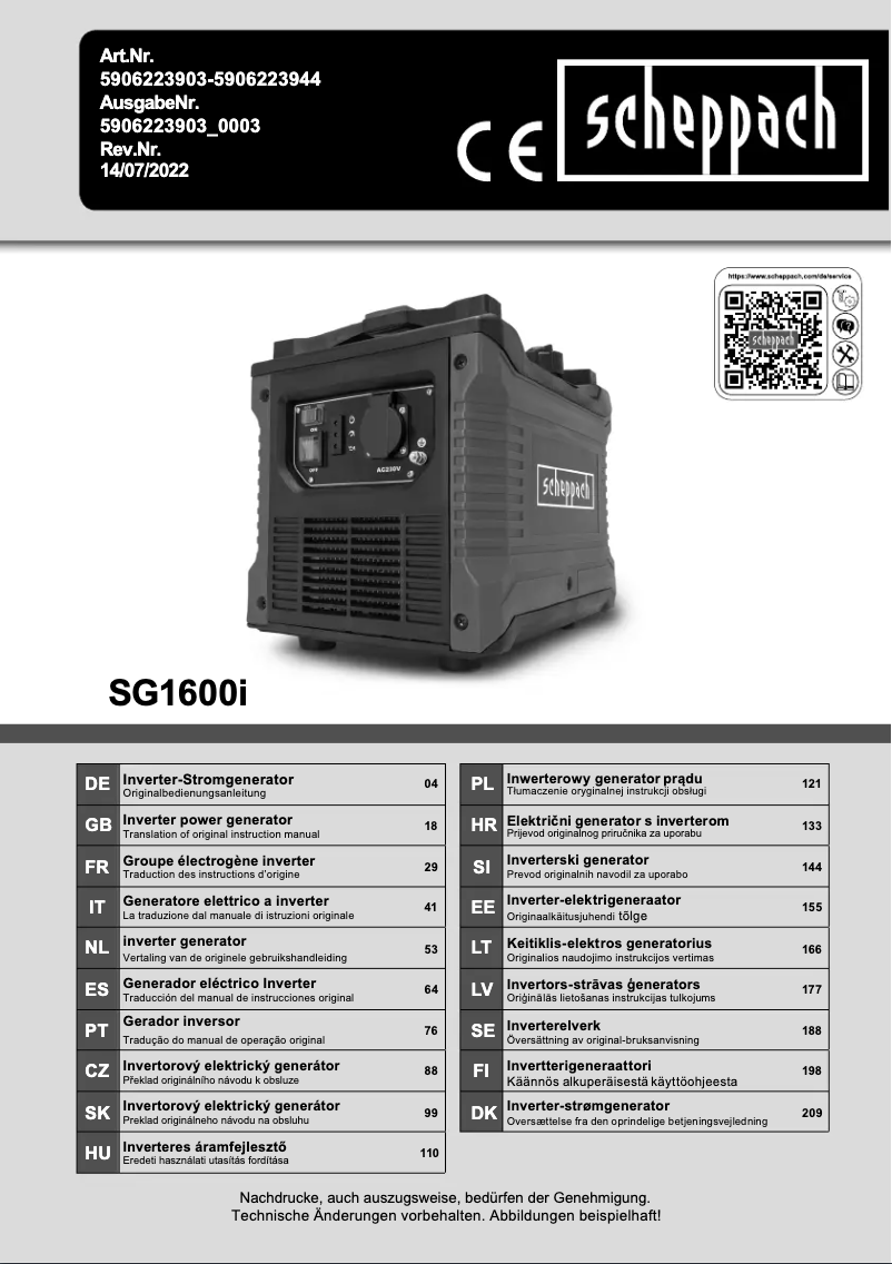 Página 1 del manual Manual de usuario Scheppach SG1600i