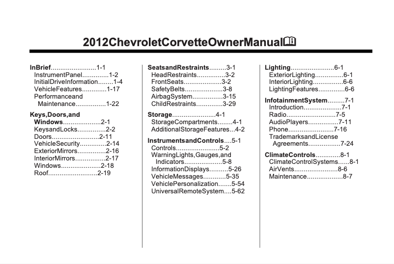 Página 1 del manual Manual de usuario Chevrolet Corvette Coupé (2012)