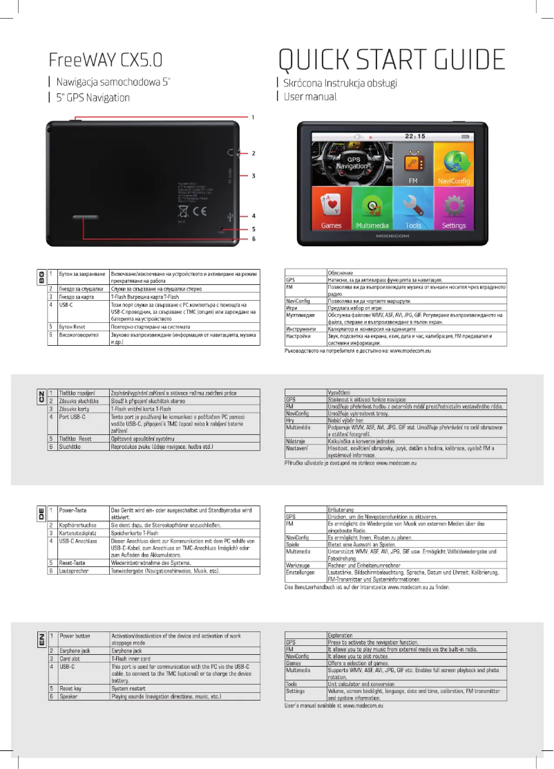 Imagen de la primera página del manual del dispositivo FreeWAY CX 5.0
