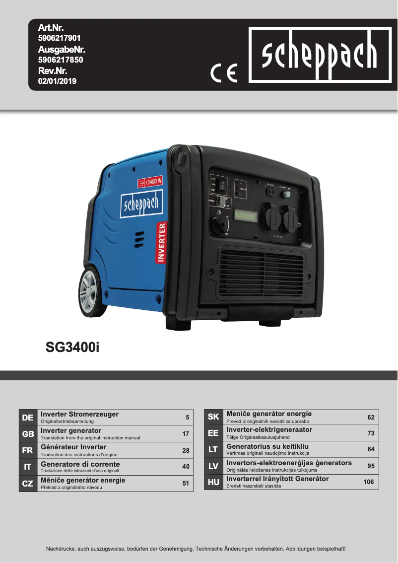 Página 1 del manual Manual de usuario Scheppach SG3400I