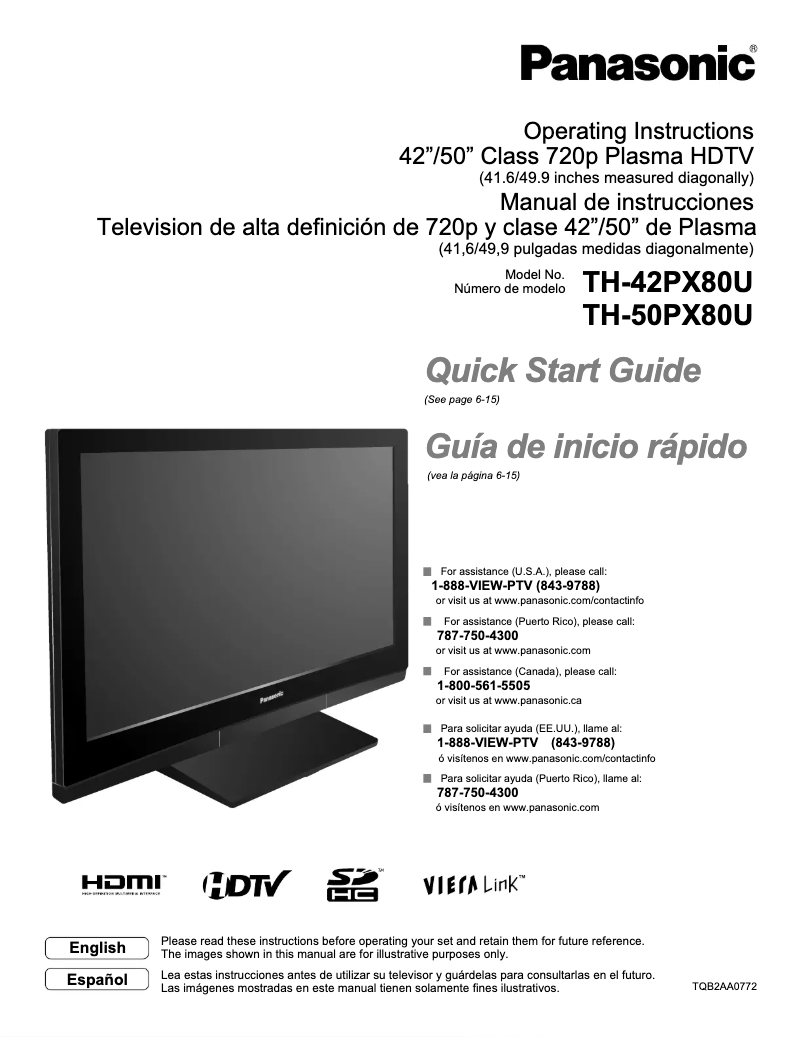 Imagen de la primera página del manual del dispositivo Viera TH-42PX80