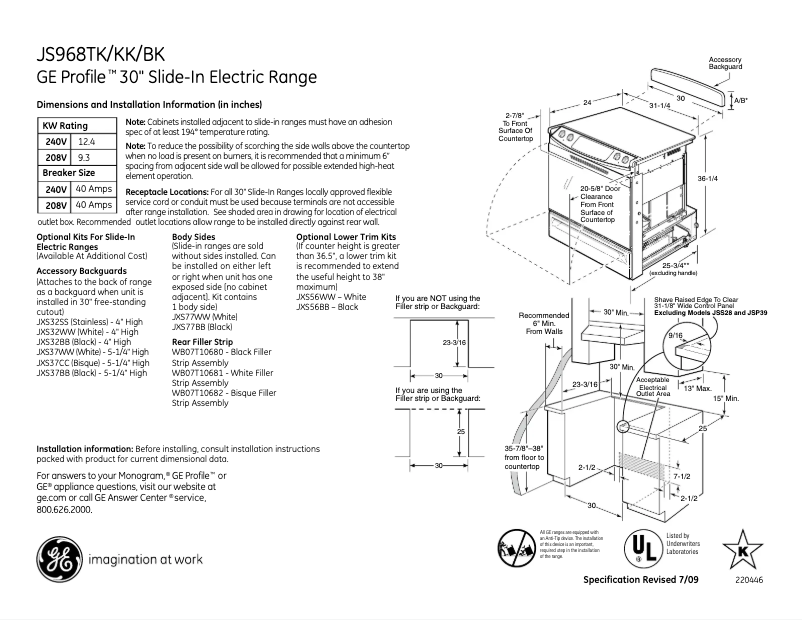 Imagen de la primera página del manual del dispositivo Profile JS968TKWW