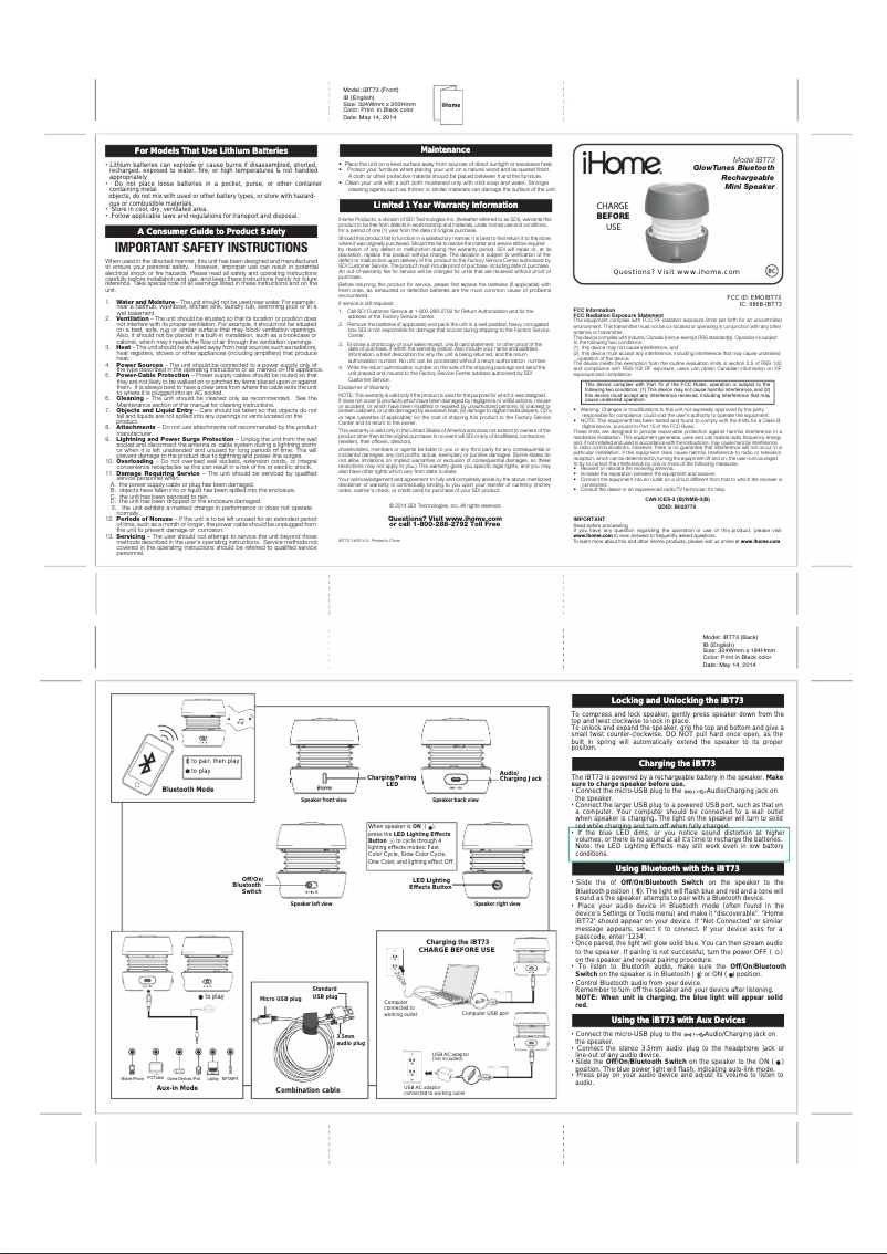 Imagen de la primera página del manual del dispositivo iBT73
