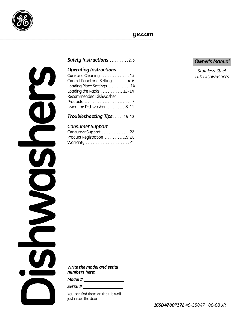 Imagen de la primera página del manual del dispositivo Profile PDWF580PSS