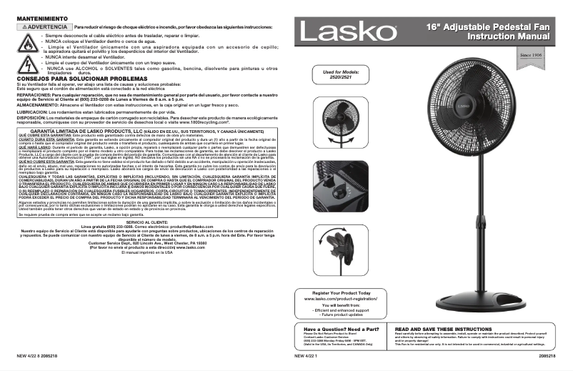 Página 1 del manual Manual de usuario Lasko 2520