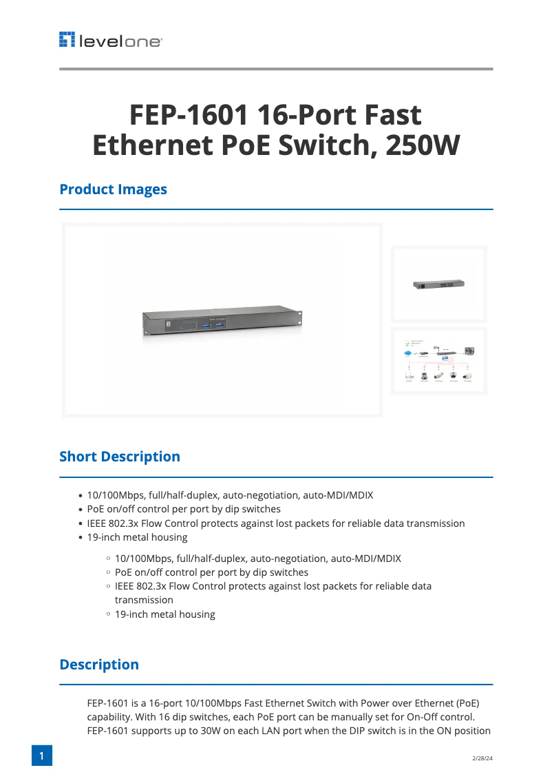Página nº 1 - Ficha técnica LevelOne FEP-1601
