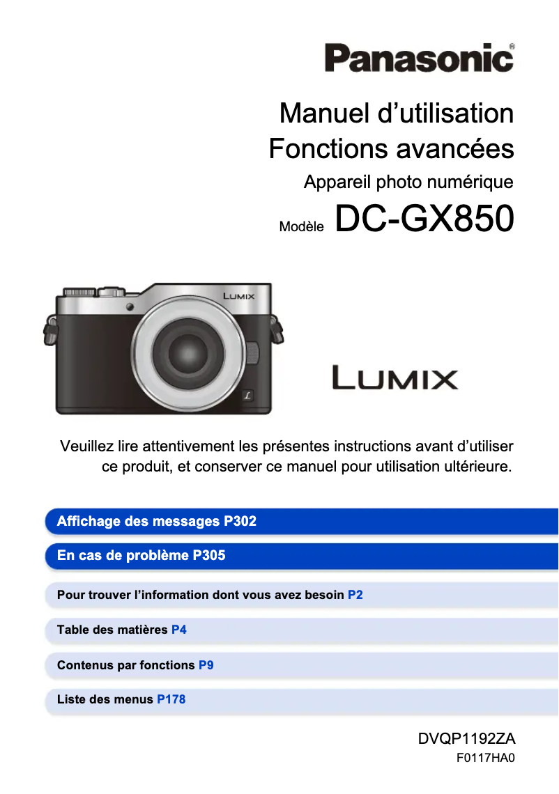 Imagen de la primera página del manual del dispositivo Lumix DC-GX850