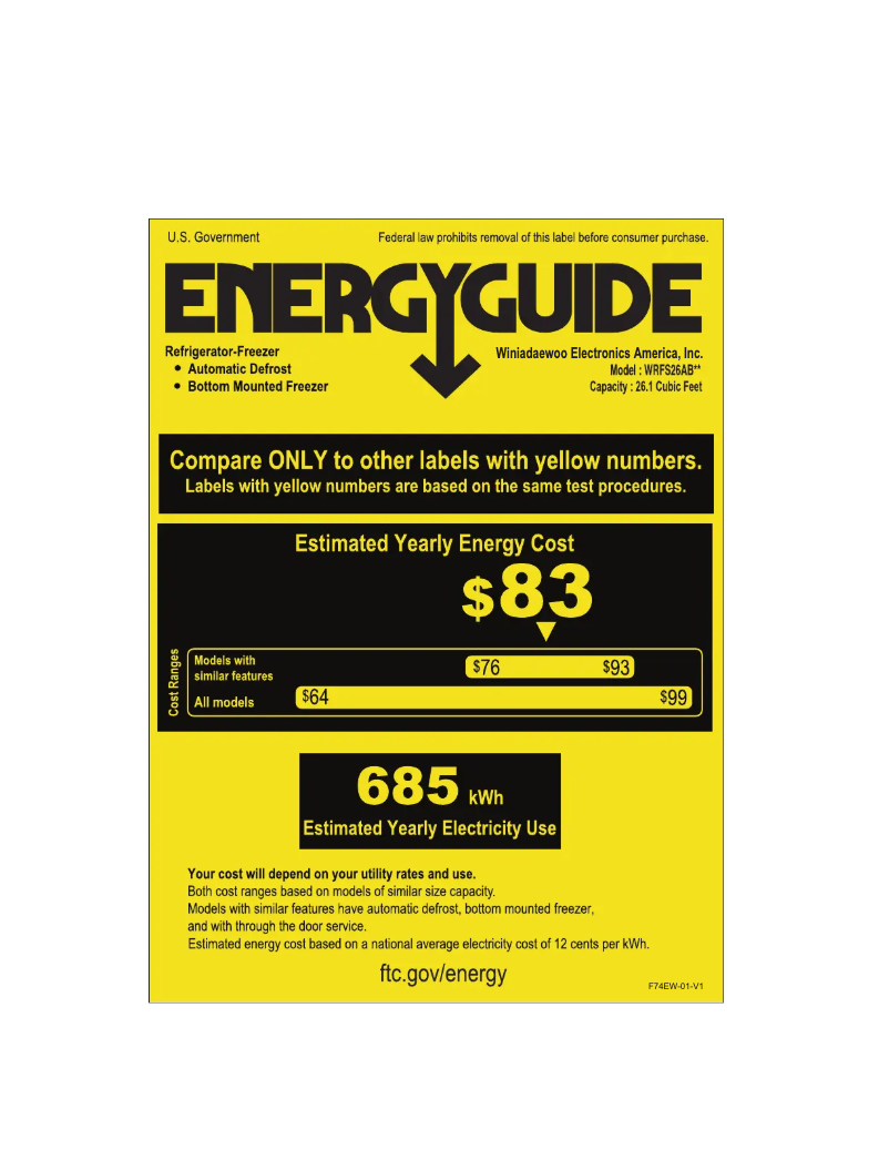 Página nº 1 - Etiqueta energética Winia WRFS26ABBD