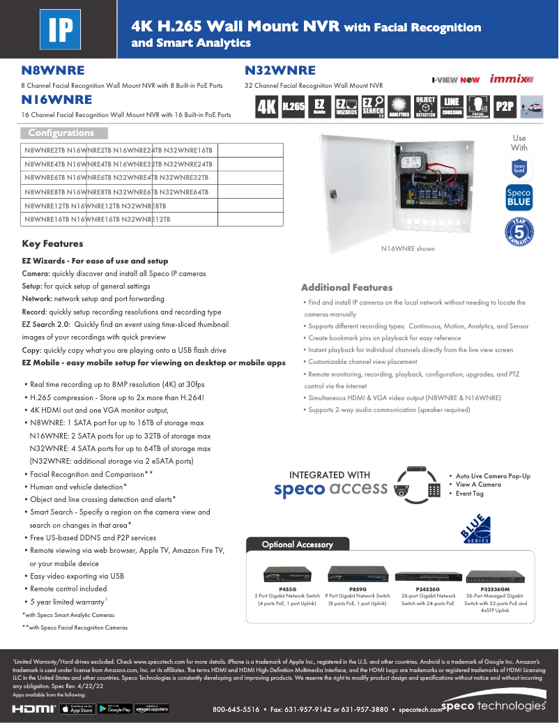 Página nº 1 - Ficha técnica Speco Technologies N32WNRE