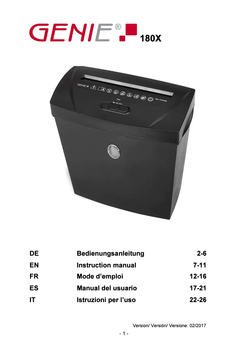 Imagen de la primera página del manual del dispositivo 180X