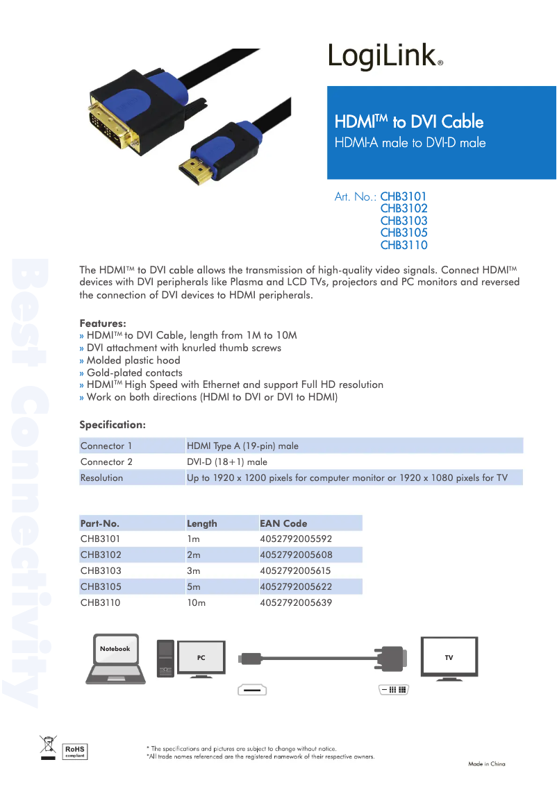 Página nº 1 - Manual de usuario LogiLink CHB3102