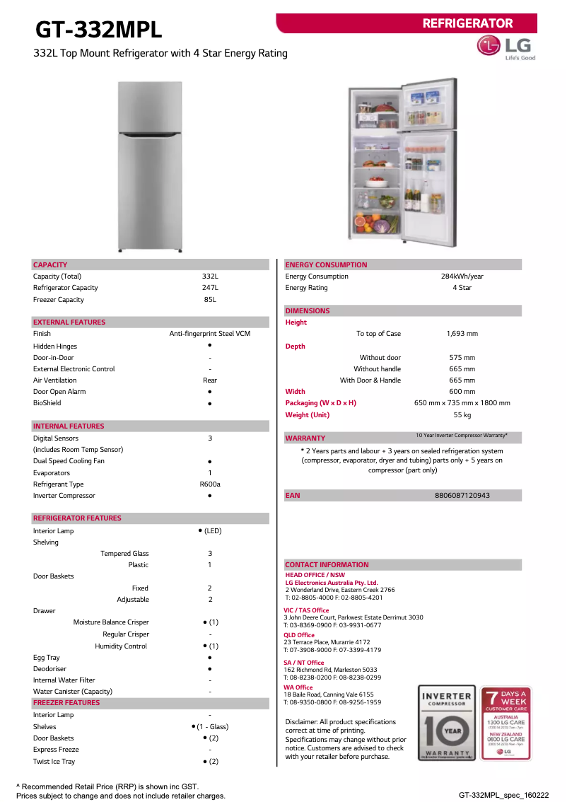 Página nº 1 - Ficha técnica LG GT-332MPL