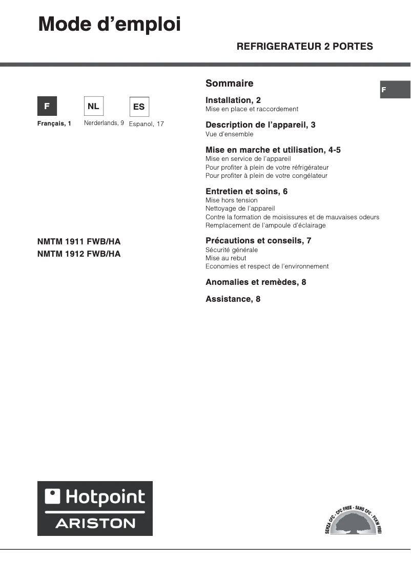 Página 1 del manual Manual de usuario Hotpoint Ariston NMTM 1912 FWB/HA