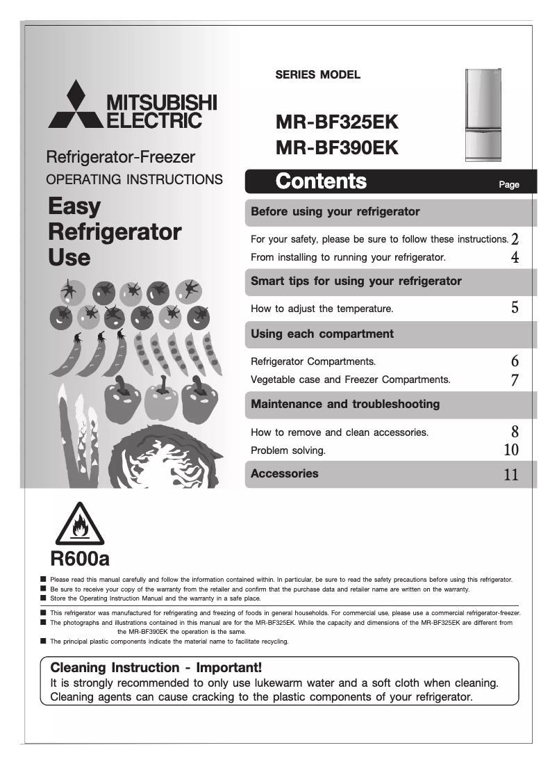 Página nº 1 - Manual de usuario Mitsubishi MR-BF390EK-ST-A2