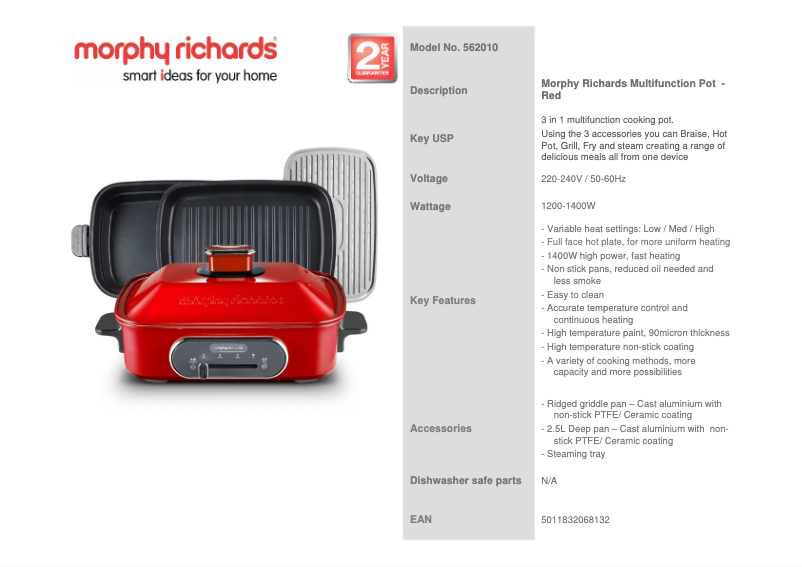 Página 1 del manual Ficha técnica Morphy Richards 562010