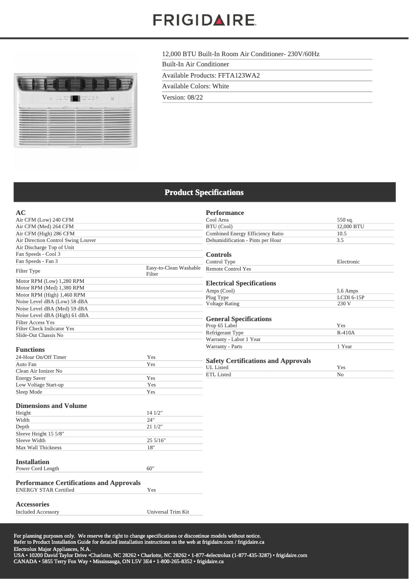 Imagen de la primera página del manual del dispositivo FFTA123WA2