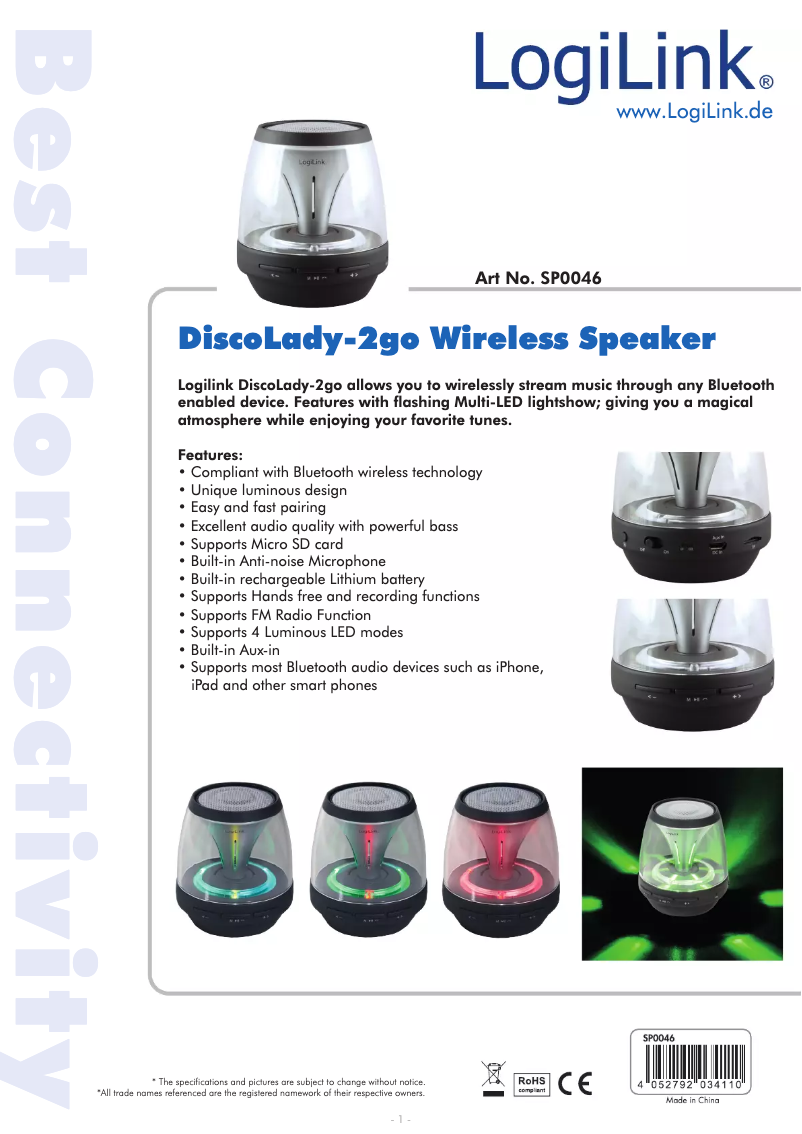 Página 1 del manual Manual de usuario LogiLink DiscoLady-2go