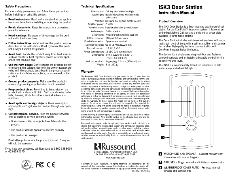 Página 1 del manual Manual de usuario Russound ISK3